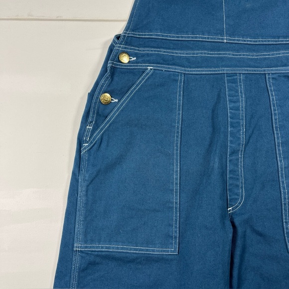 Big Bud Press Overalls Artist Togs Blue Bib White Stitch Gold Buttons Size S - Picture 7 of 16